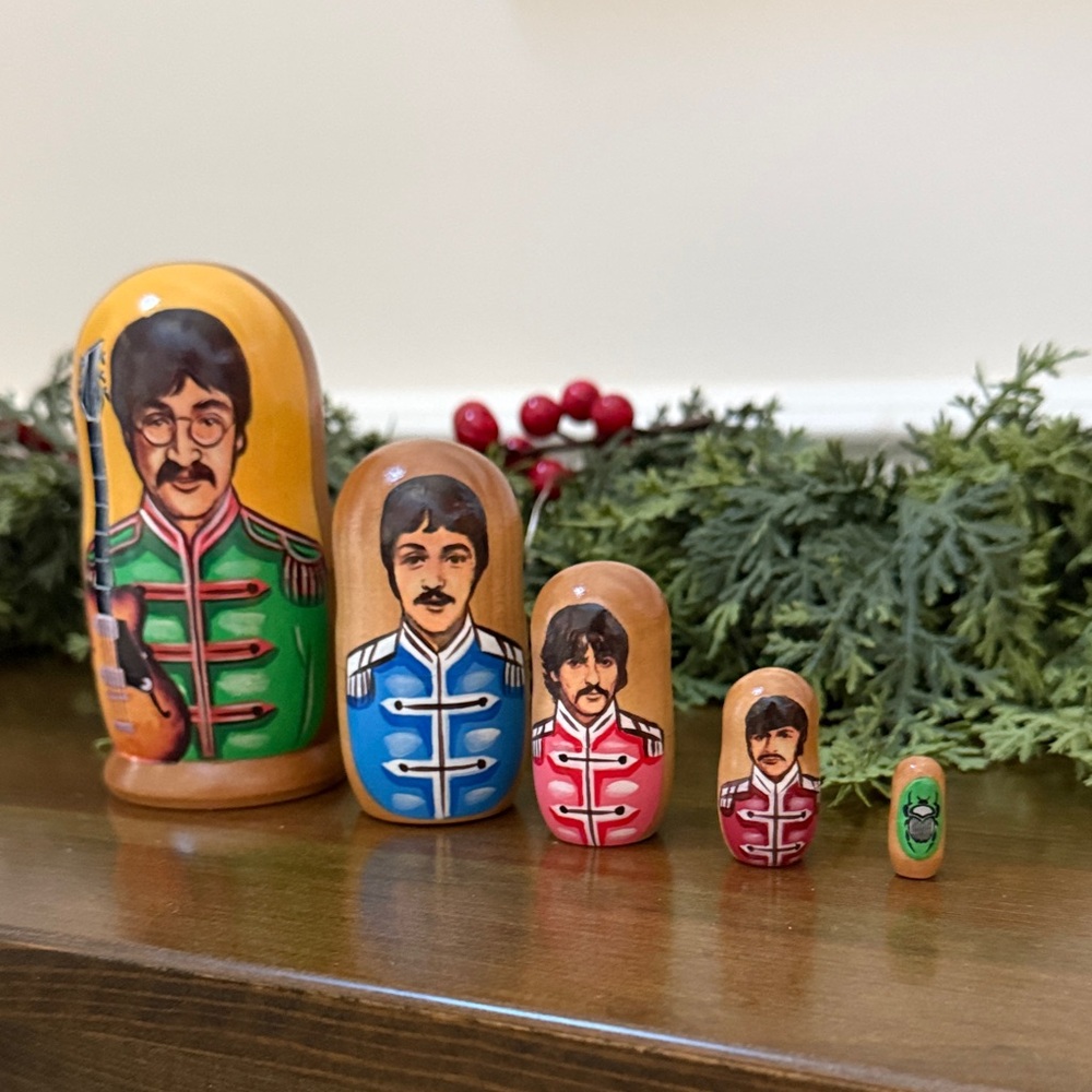 New Hand-Carved and Hand-Painted Beatles Band Nesting Dolls. Holiday/home decor